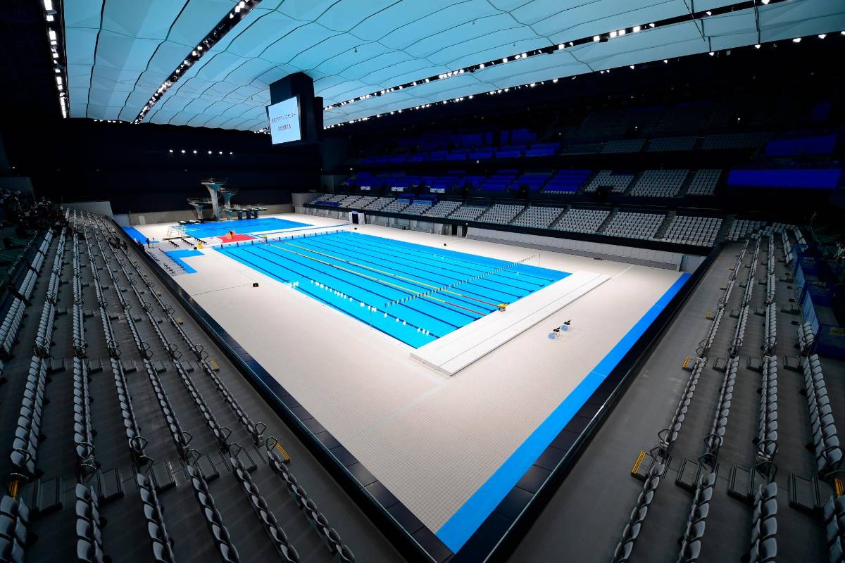  Panorámica del Centro Acuático de Tokio. Aquí se realizaran las principales competencias de natación de los juegos olímpicos. FOTOS GETTY