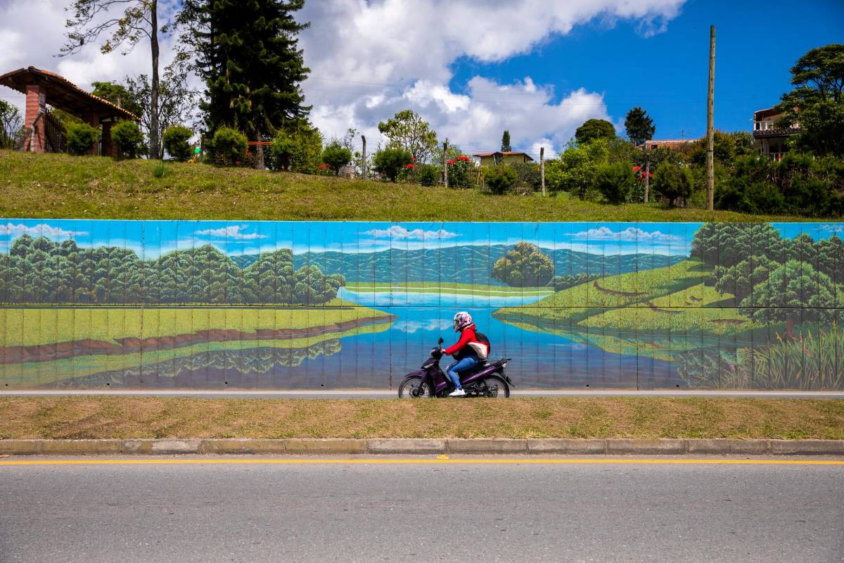 En el recorrido se aprecian pinturas a gran formato que muestran la diversidad de paisajes antioqueños. Foto: Carlos Velásquez
