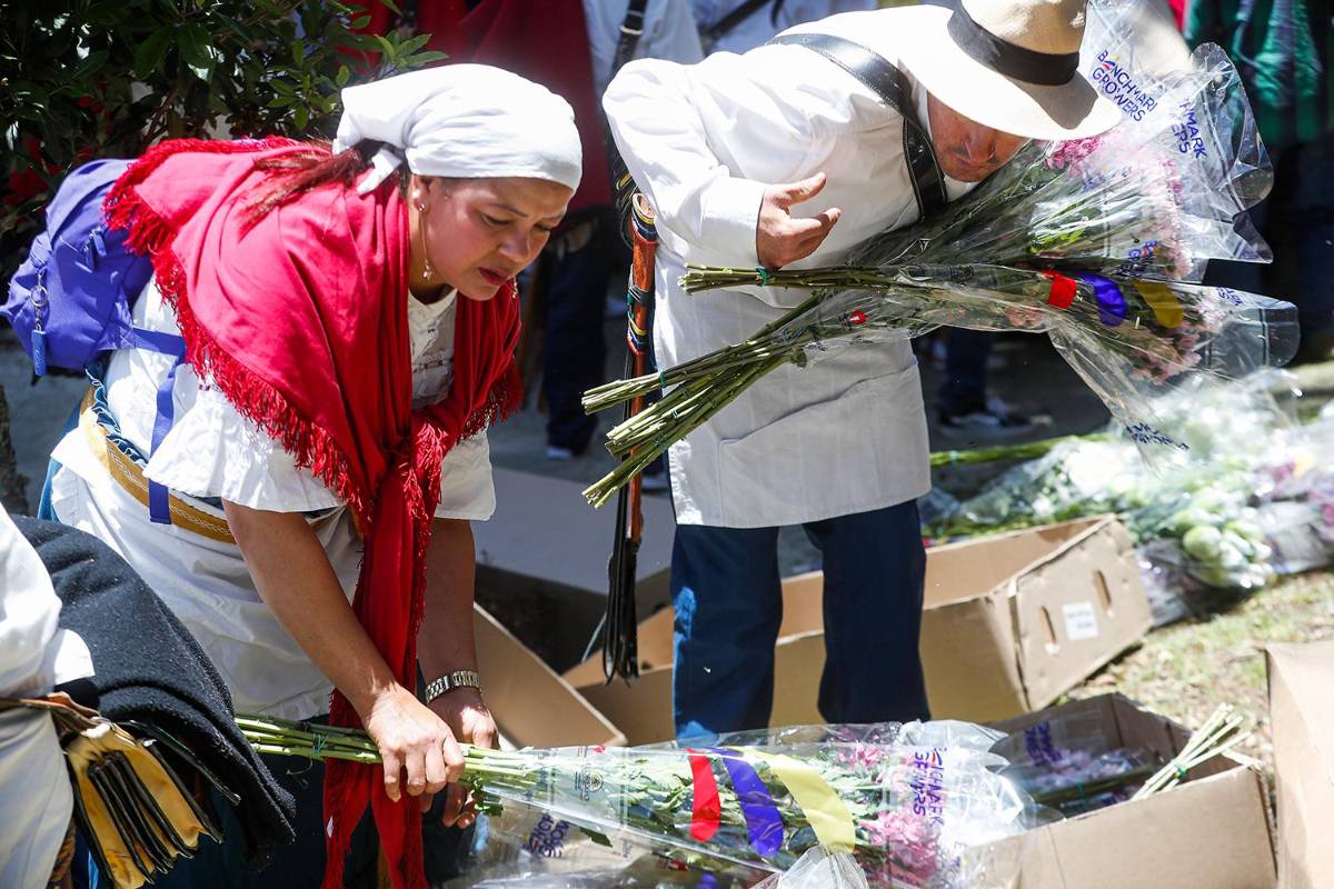 Los silleteros se encontraron en el Parque Arví para el tradicional trueque en el que reciben flores de las empresas que hacen parte de Asocolflores. FOTO Manuel Saldarriaga. FOTO Manuel Saldarriaga