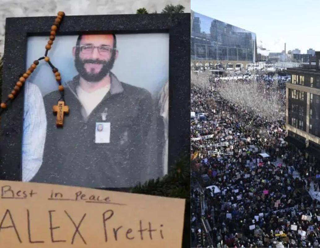 Cientos de personas marcharon por el centro de Minneapolis, pese a las temperaturas bajo cero, para exigir justicia por las muertes a manos de agentes de ICE y rechazar la política migratoria del Gobierno de Donald Trump. FOTO: AFP, redes sociales. 