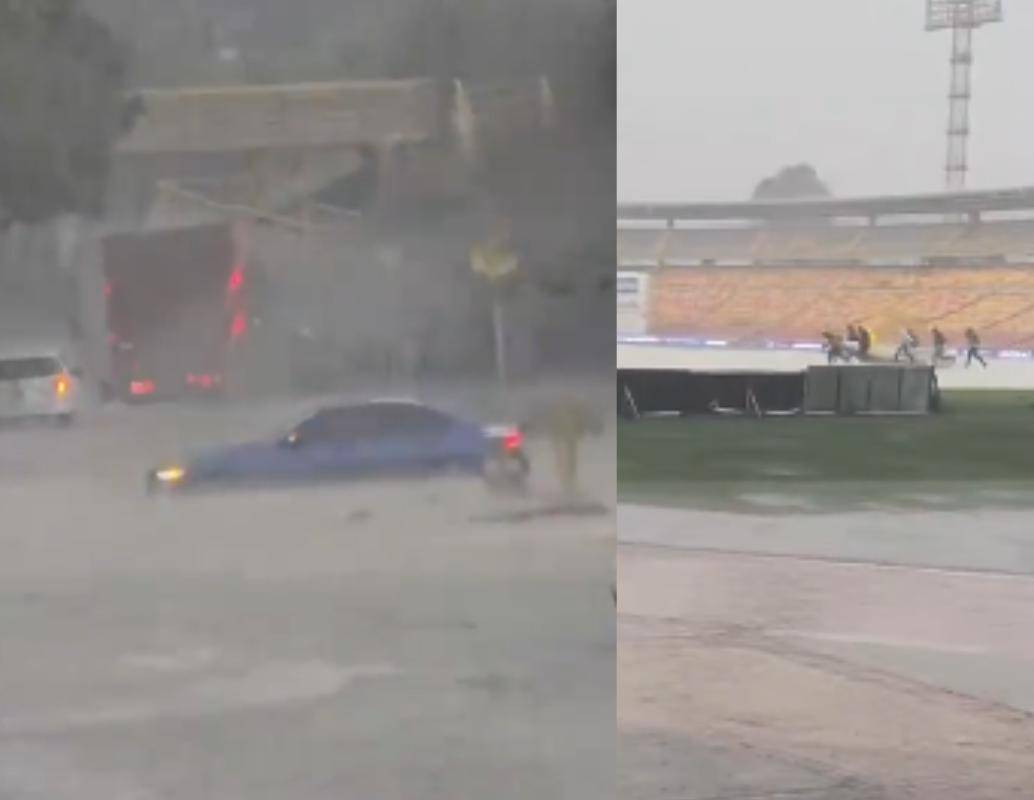 El fuerte aguacero con granizo provocó inundaciones y afectaciones en la movilidad en varios sectores de Bogotá, incluido el estadio El Campín. FOTOS: Tomadas de redes sociales