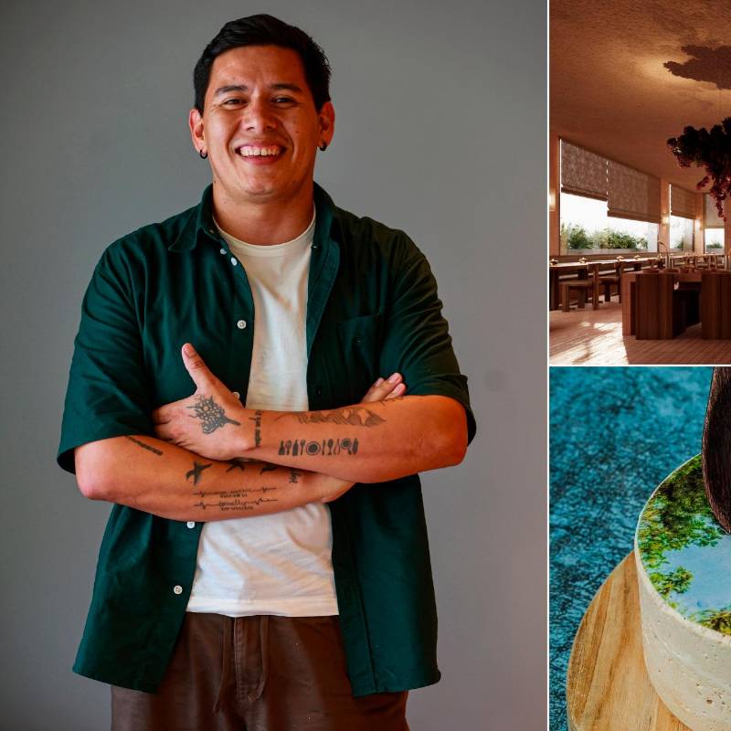 A la izquierda Jaime Rodríguez; a la derecha arriba, una imagen de lo que será Boro en Medellín y abajo un postre muy autóctono que sirve en Celele. FOTOS Manuel Saldarriaga y cortesía