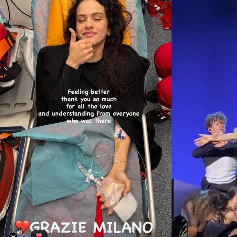 Rosalía publicó una imagen desde una cama hospitalaria horas después de abandonar el escenario en Milán por una intoxicación alimentaria. FOTOS: Tomadas de redes sociales 