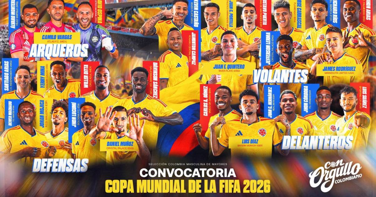 Estos son los 26 convocados por Néstor Lorenzo para jugar el Mundial 2026 con la Selección Colombia