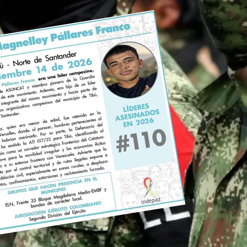 Vereda Versalles, zona rural de Tibú, Norte de Santander, donde fue asesinado Magnelley Pállares Franco. Foto: Indepaz / AFP