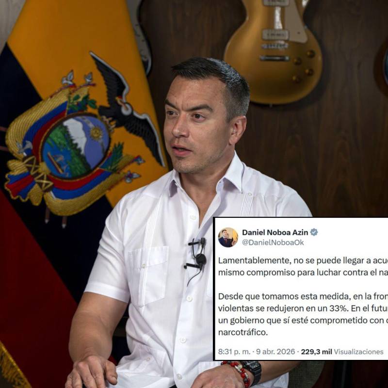 El presidente de Ecuador, Daniel Noboa, acusó en su cuenta de X al Gobierno colombiano de no tener compromiso en la “lucha contra el narcoterrorismo”. FOTOS: Getty y @DanielNoboaOk