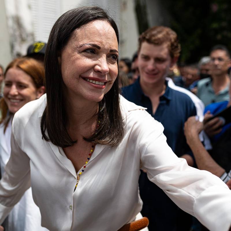 October 22, 2023, Caracas, Distrito Capital, Venezuela: La candidata Maria Corina Machado a su salida del centro de votación de Las Acacias, Caracas. Foto: Europa Press