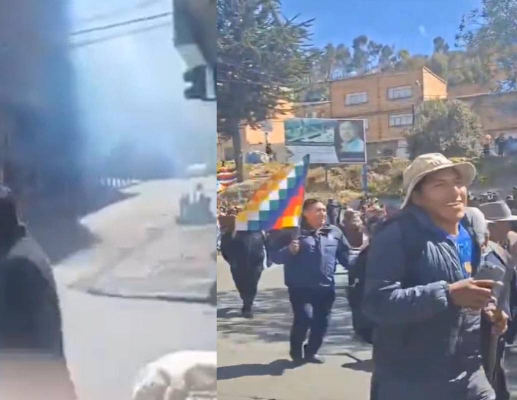 Manifestantes y policías protagonizan fuertes enfrentamientos en La Paz durante la tercera semana consecutiva de protestas contra el gobierno de Rodrigo Paz. FOTO: Redes sociales.