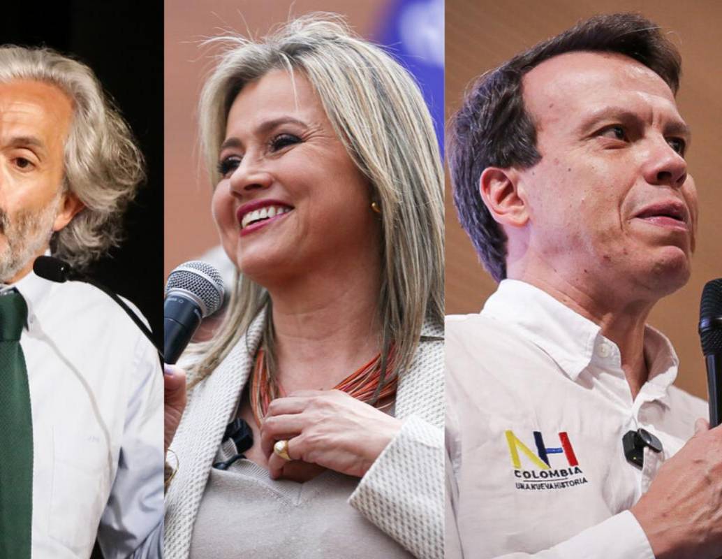 Los candidatos vicepresidenciales Leonardo Huerta, Edna Bonilla y Juan Daniel Oviedo coincidieron en rechazar nuevas negociaciones políticas con grupos armados ilegales durante un debate electoral. FOTO: Colprensa.