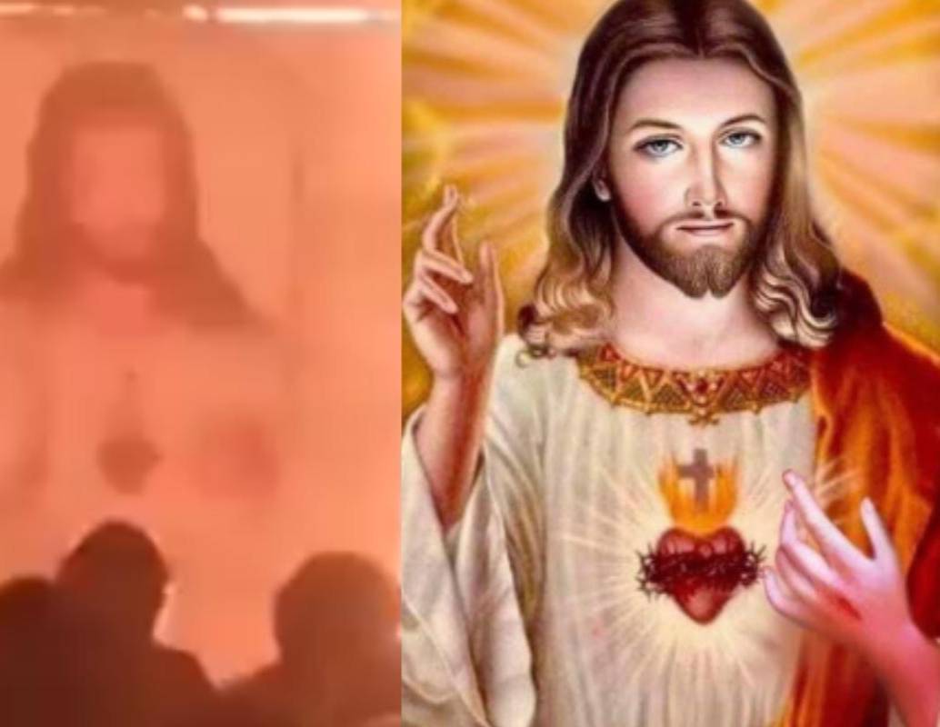 La imagen del Sagrado Corazón quedó intacta entre los escombros tras el incendio en Santa Marta. Imagen de referencia. FOTO: captura de video, Roberta Dee, vía Pinterest. 