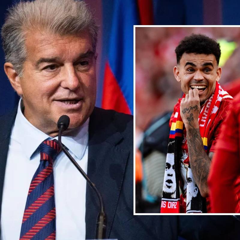 El presidente del Barcelona, Joan Laporta, y el futbolista colombiano Luis Díaz. FOTOS: Tomadas de X @FCBarcelona y @LFC