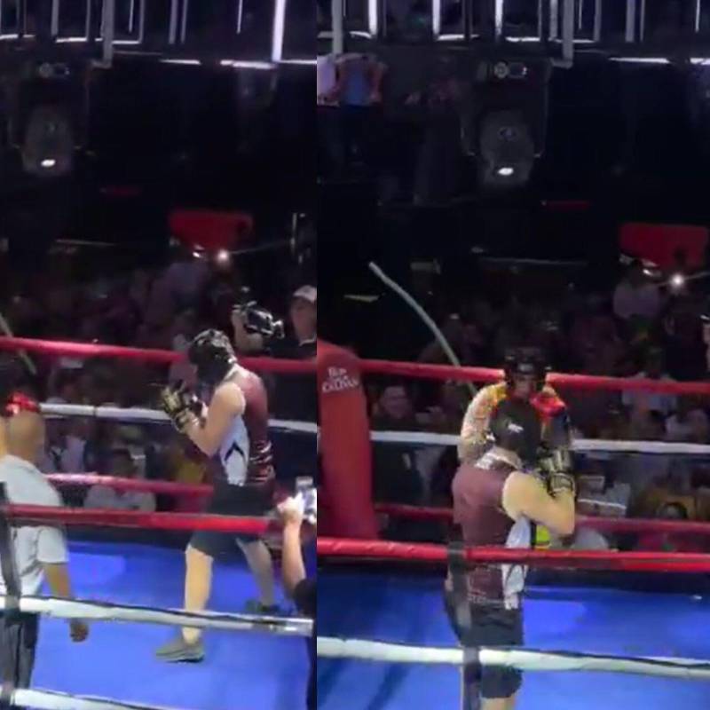 El gobernador de Caquetá (amarillo) y el alcalde de Florencia (vino tinto) se citaron en un ring de boxeo como si fuera una velada de influencers. Fotos: Captura video X @LilCaquetensis