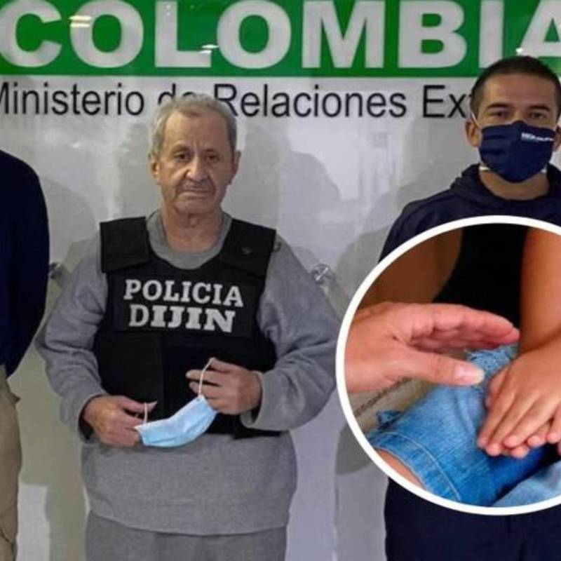 El exjefe paramilitar Hernán Giraldo tras su llegada al país en 2021 deportado de Estados Unidos. FOTO: Migración Colombia y Colprensa
