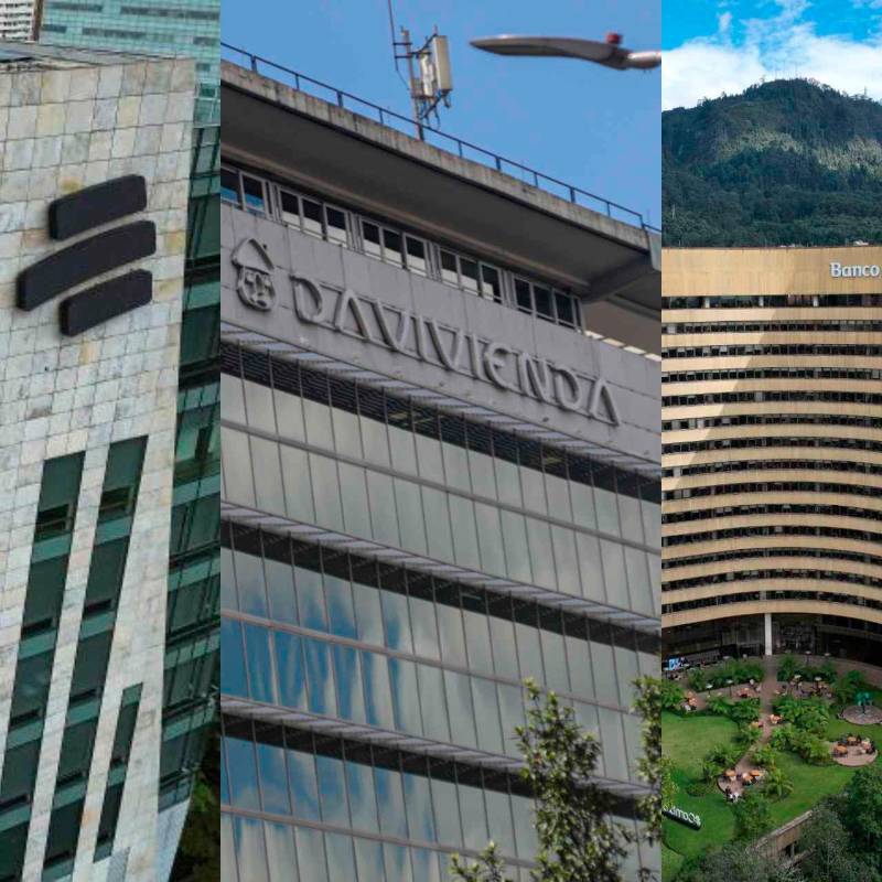 Tres bancos concentraron la mayor parte de las utilidades del sistema financiero colombiano en 2025. FOTOS: MANUEL SALDARRIAGA, COLPRENSA Y CORTESÍA