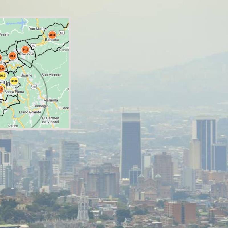 Calidad del aire esta mañana en la ciudad de Medellín. FOTO: Siata y Jaime Pérez