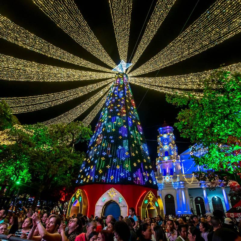 El encendido navideño tiene un triple propósito: resaltar la belleza intrínseca del municipio, impulsar la economía local y fortalecer el turismo en la región del Aburrá Sur. Foto: Juan Antonio Sánchez