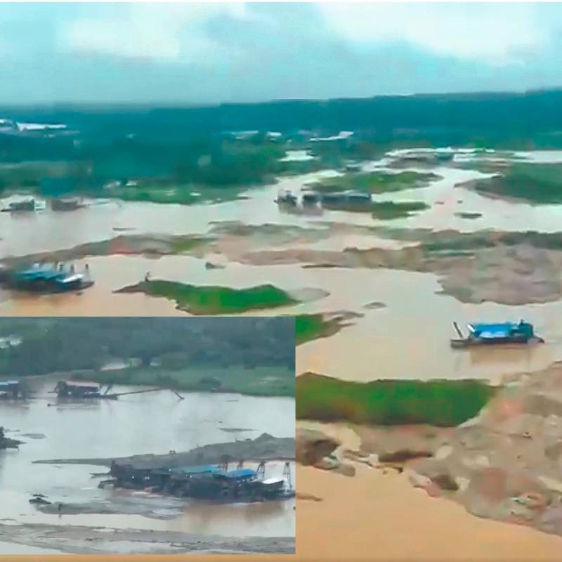 La extracción intensiva de oro ha dejado graves daños en el lecho del río. El lecho está lleno de dragas, en su mayoría de mineros informales. Foto: cortesía
