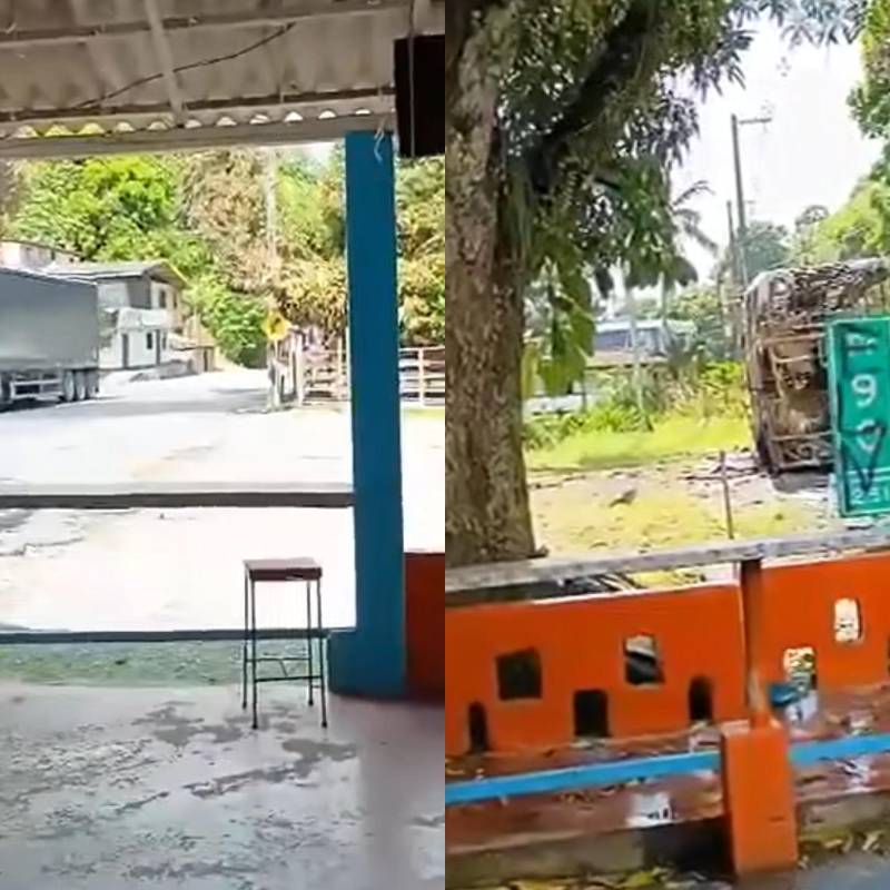 Atentados del ELN en contra del Ejército dejaron un camión baleado y un menor herido en Valdivia, Antioquia. FOTO: CAPTURA DE VIDEO