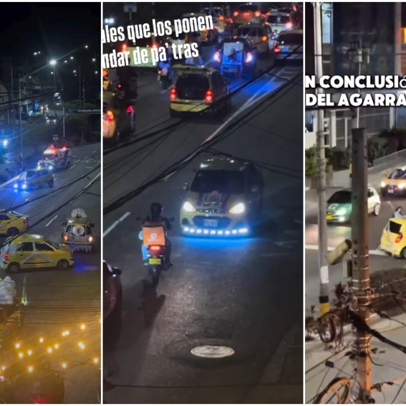 La noche de este jueves 16 de julio de 2026, decenas de taxistas transformaron el sector de la calle 33 en una pista de maniobras peligrosas para conmemorar el Día de la Virgen del Carmen. FOTO: Captura de video de redes sociales @teogo____
