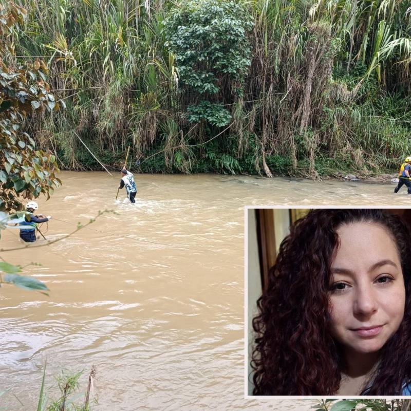 Adelante, Sandra Yanet Gutiérrez Calle, de 49 años, la mujer que era buscada desde el pasado martes 2 de junio. Atrás, las labores de búsqueda da familiares y rescatistas. FOTO: Cortesía e imagen tomada de redes.