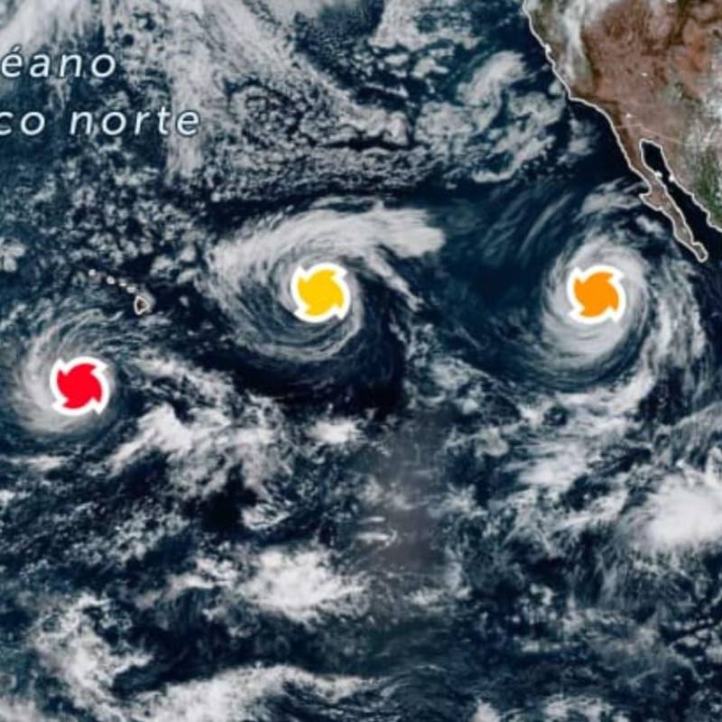 El extraño suceso de tres huracanes en el Pacífico: Marie, Karina y Lowell. FOTO: Captura de pantalla