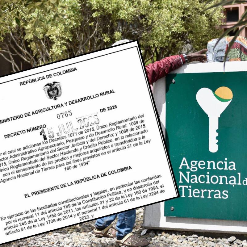 El Decreto 0765 del 15 de julio de 2026 ha recibido críticas por su supuesto riesgo a la propiedad privada y a los predios destinados para la reparación de víctimas. Foto: Colprensa y captura documento. 