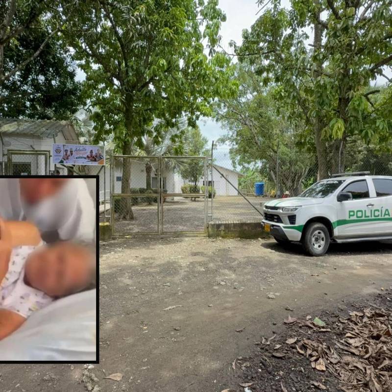 Adelante, extracto del video que evidenciaría el maltrato contra la adulta mayor. Atrás, el centro gerontológico donde sucedieron los hechos. Foto: Manuel Saldarriaga Quintero y cortesía Yeison Rojas.