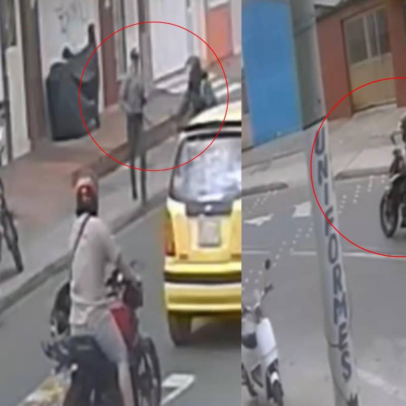 En cámaras de seguridad quedó registrado el momento en que los delincuentes huyeron en una motocicleta luego del hurto que terminó en una balacera. Foto: captura de video redes sociales