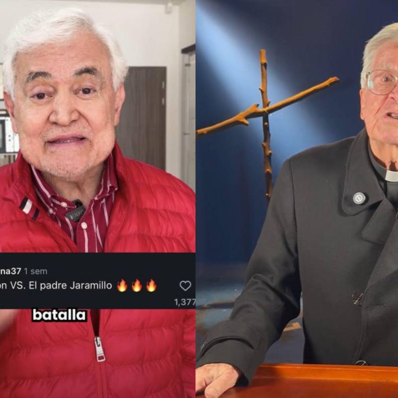 Internautas sugirieron un reto de aura entre Jorge Barón y el padre Diego Jaramillo, algo que sirvió de motivación para el presentador y tuvo una respuesta del religioso. Fotos: captura de videos redes sociales