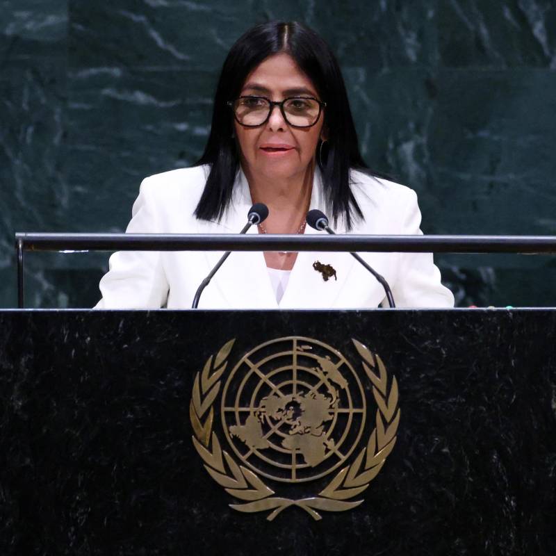 Delcy Rodríguez, presidenta interina de Venezuela, durante su intervención en la Asamblea General de la ONU: FOTO: AFP