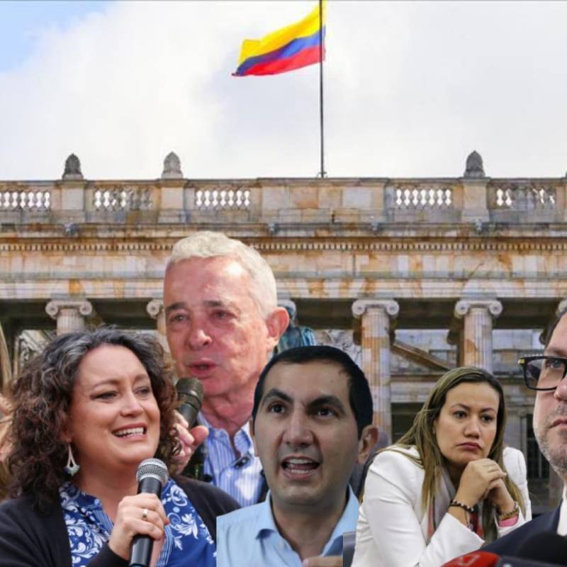 De izquierda a derecha: Lina Garrido (Cambio Radica); Angélica Lozano (Alianza Verde); Álvaro Uribe (Centro Democrático); David Barguil (Partido Conservador); Carolina Corcho (Pacto Histórico) y Lidio García (Partido Liberal). Fotos: Colprensa