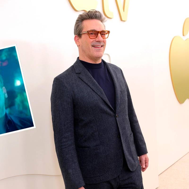 Jon Hamm en el lanzamiento de la segunda temporada de Amigos y vecinos en Los Ángeles. Al lado, la famosa imagen de su meme viral. FOTOS: Cortesía 