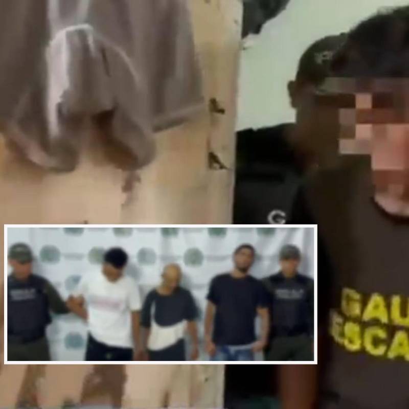 Adelante, los detenidos durante el operativo. Atrás, el joven capturad. FOTO: imagen tomada de redes.