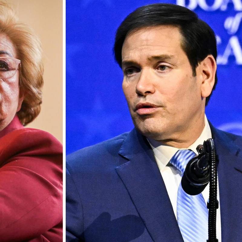 La canciller Rosa Villaviciencio y el secretario de Estado de EE. UU., Marco Rubio. FOTOS: Colprensa y AFP