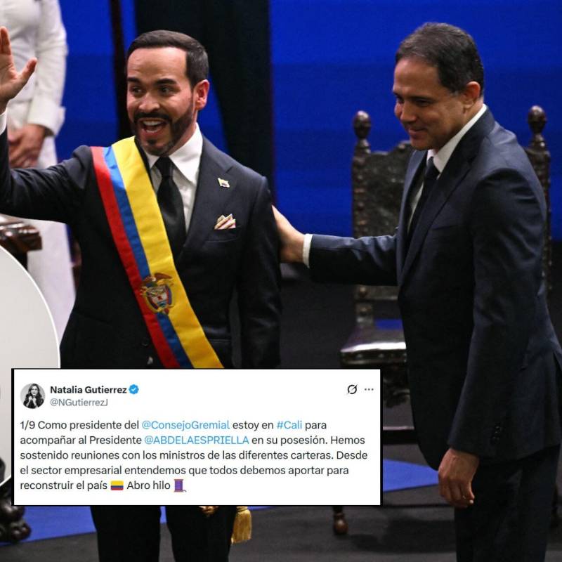 La presidenta del Consejo Gremial Nacional, Natalia Gutiérrez. socializó con Abelardo de la Espriella y su gabinete una hoja de ruta para el crecimiento económico. Fotos: Colprensa, AFP y captura @NGutierrezJ