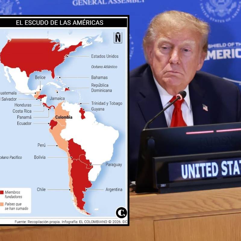 El Escudo de las Américas ha sido promovido por la administración de Donald Trump bajo su líder de política exterior, el secretario de Estado Marco Rubio. Foto: Redes sociales/Daniel Carmona-Infografía EL COLOMBIANO.