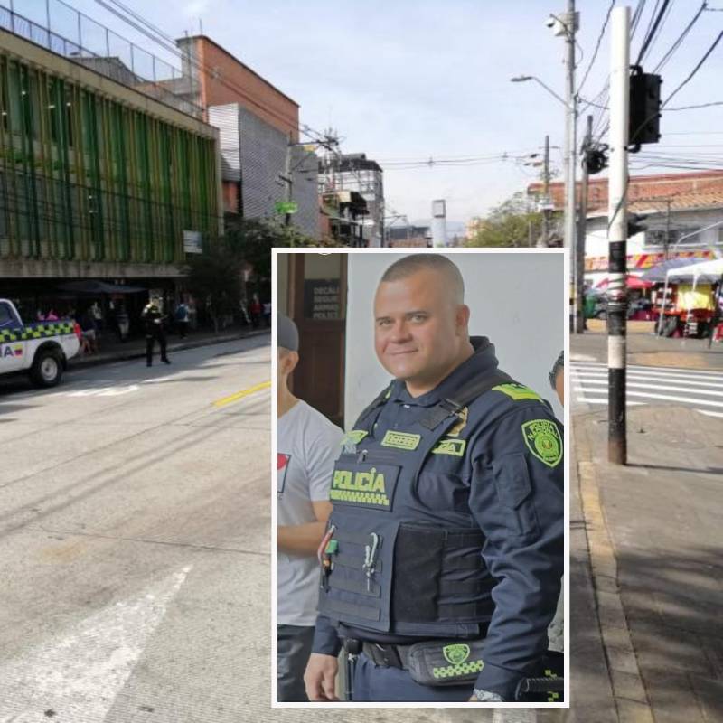 Imagen de referencia del barrio Manrique, donde ocurrieron los hechos. Adelante, el uniformado asesinado. Foto: Sindy Valle Castro y Cortesía Denuncias Antioquia