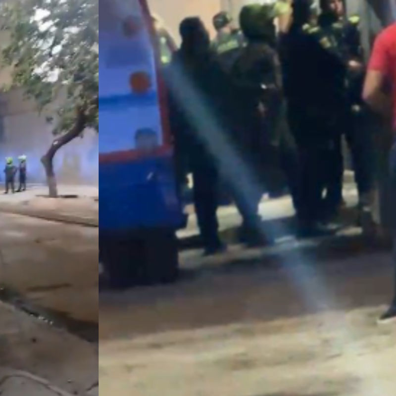 La Policía frustró un intento de robo en la sede del Banco de la República en Santa Marta, a la que cuatro hombres ingresaron vestidos de personal de transporte de valores. FOTO: Captura de video redes sociales