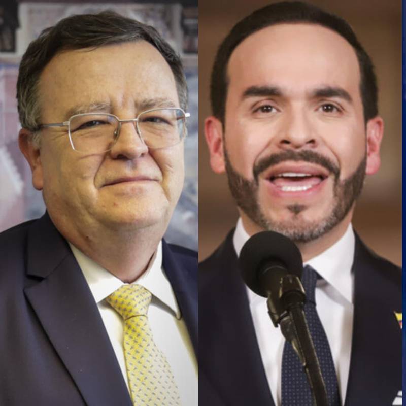 De izquierda a derecha: el presidente de la JEP, Alejandro Ramelli, el presidente de la República, Abelardo de la Espriella, y el senador de Salvación Nacional, Enrique Gómez. Foto: Colprensa/Redes sociales.