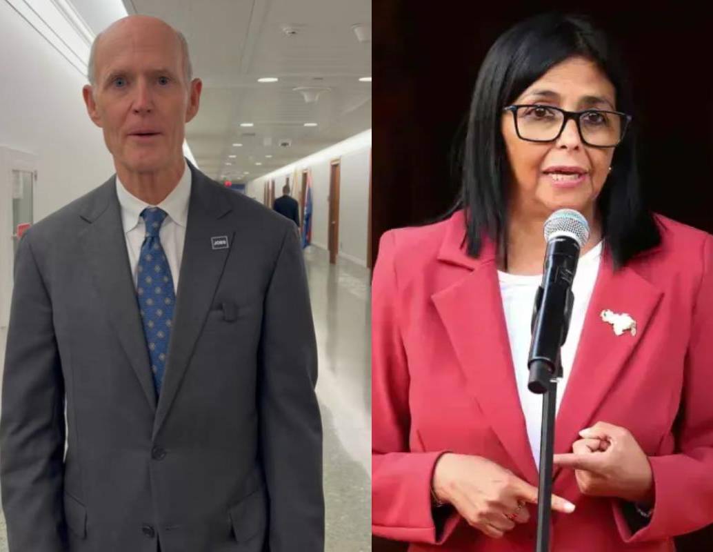 El senador republicano Rick Scott pidió que la ayuda de Estados Unidos a Venezuela sea estrictamente supervisada para evitar que recursos lleguen a Delcy Rodríguez y otros miembros del Gobierno venezolano. FOTO:@SenRickScott vía X, AFP.