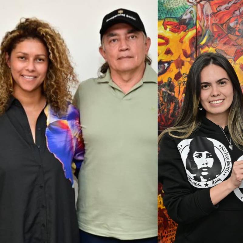 Gustavo Bolívar fue director del Departamento de Prosperidad Social en marzo de 2025. A la izquierda, con Diana Martínez, a la derecha con Jeraldin Vera. Foto: Redes sociales.