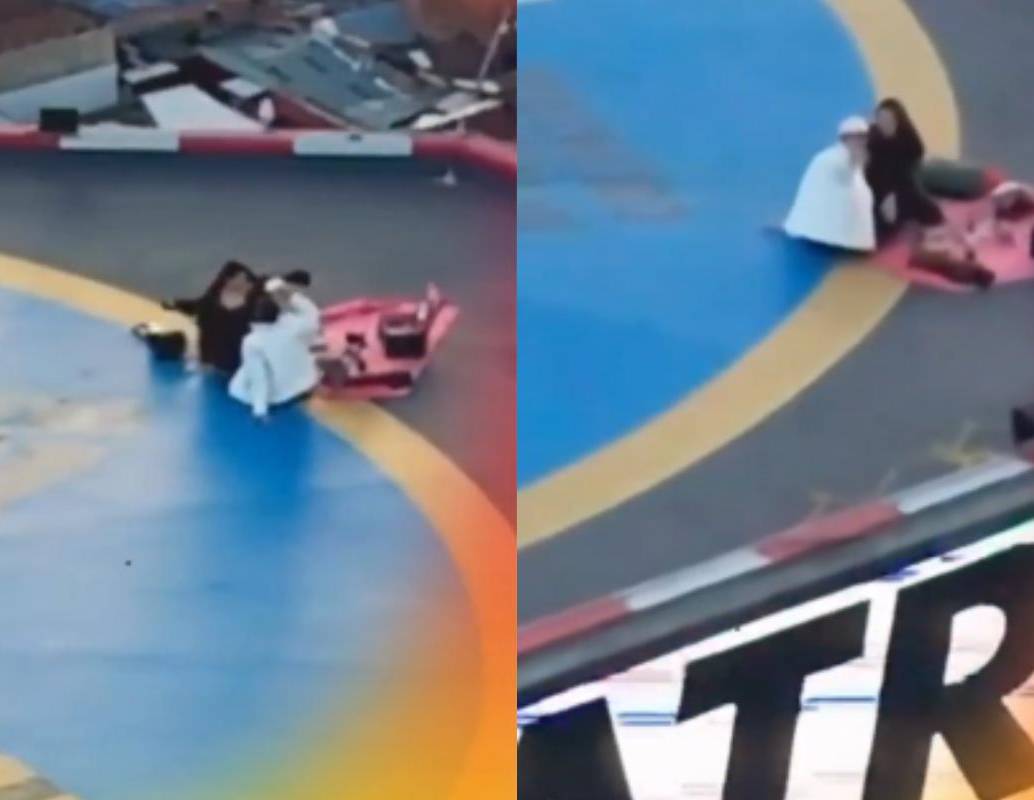 El joven organizó un picnic romántico en el helipuerto de la Torre Colpatria, con la ciudad de Bogotá como escenario de fondo. FOTO: Captura de video