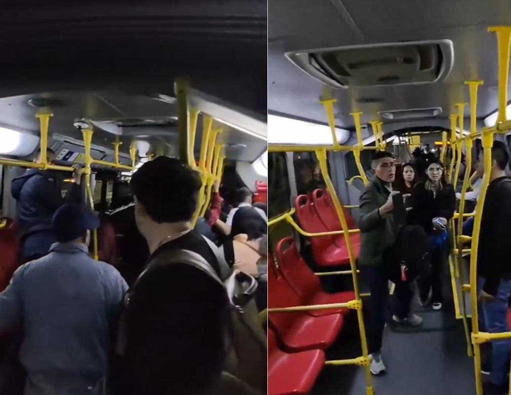 Pasajeros de TransMilenio presenciaron el momento en que una mujer fue atacada con un machete dentro de un articulado en Bogotá. FOTO: CAPTURA DE VIDEO.