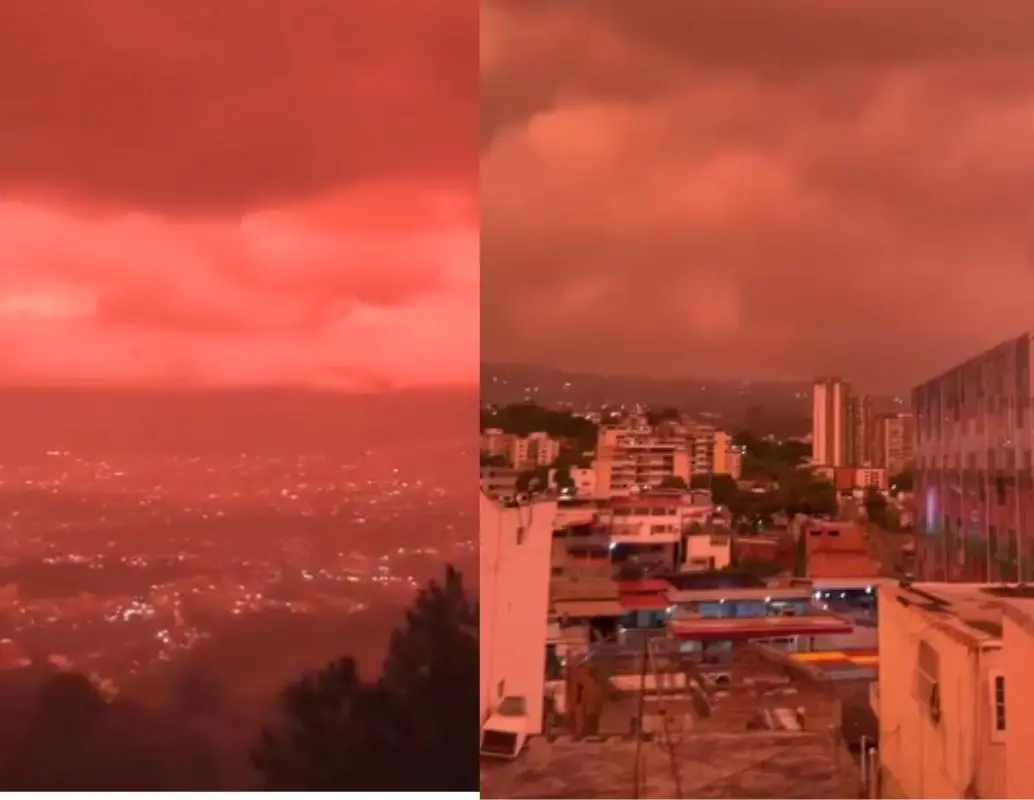 El cielo de Caracas se tornó rojizo durante el atardecer del 30 de junio, un fenómeno natural que generó especulación en redes sociales en medio de la emergencia por los terremotos en Venezuela. FOTO: Alerta Mundial, válvula política vía X.