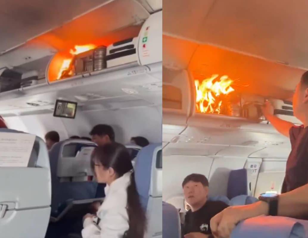 El vuelo de Air China fue desviado a Shanghái tras un incendio causado por una batería de litio en la cabina. FOTO: captura de video. 