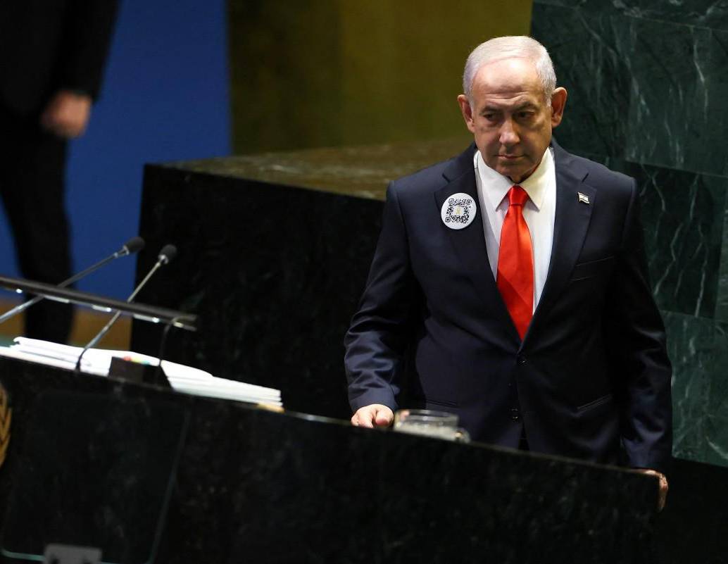 Netanyahu llegando a dar su discurso ante Naciones Unidas. FOTO: AFP