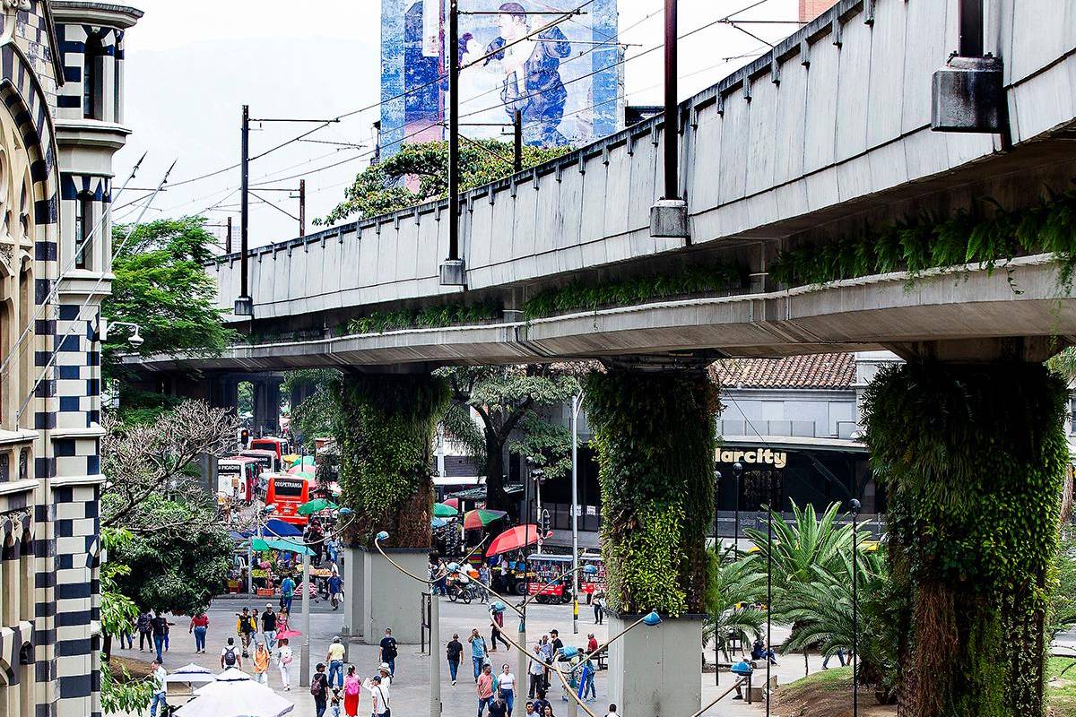 Esta iniciativa consiste en la implementación de jardineras colgantes que inicialmente fueron instaladas bajo el viaducto de la Línea A del metro, a su paso por la carrera Bolívar. Foto: Julio Herrera