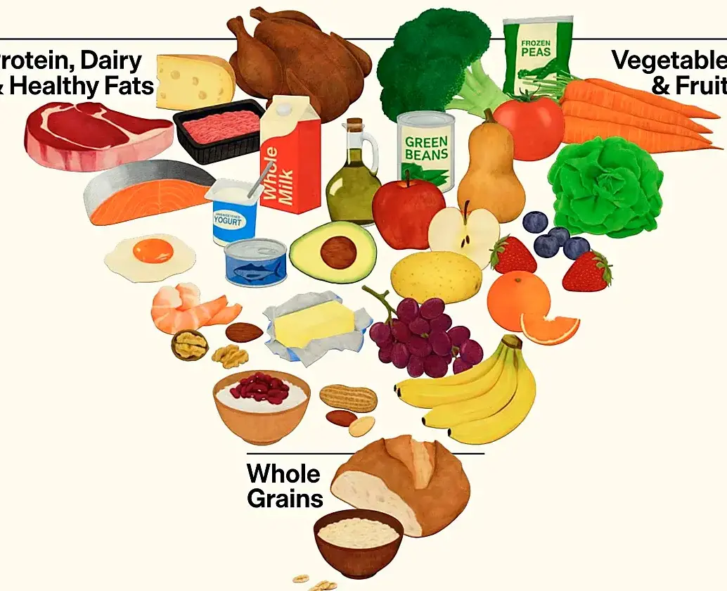 Esta es la nueva pirámide nutricional invertida presentada por el Departamento de Salud de Estados Unidos. FOTO usda