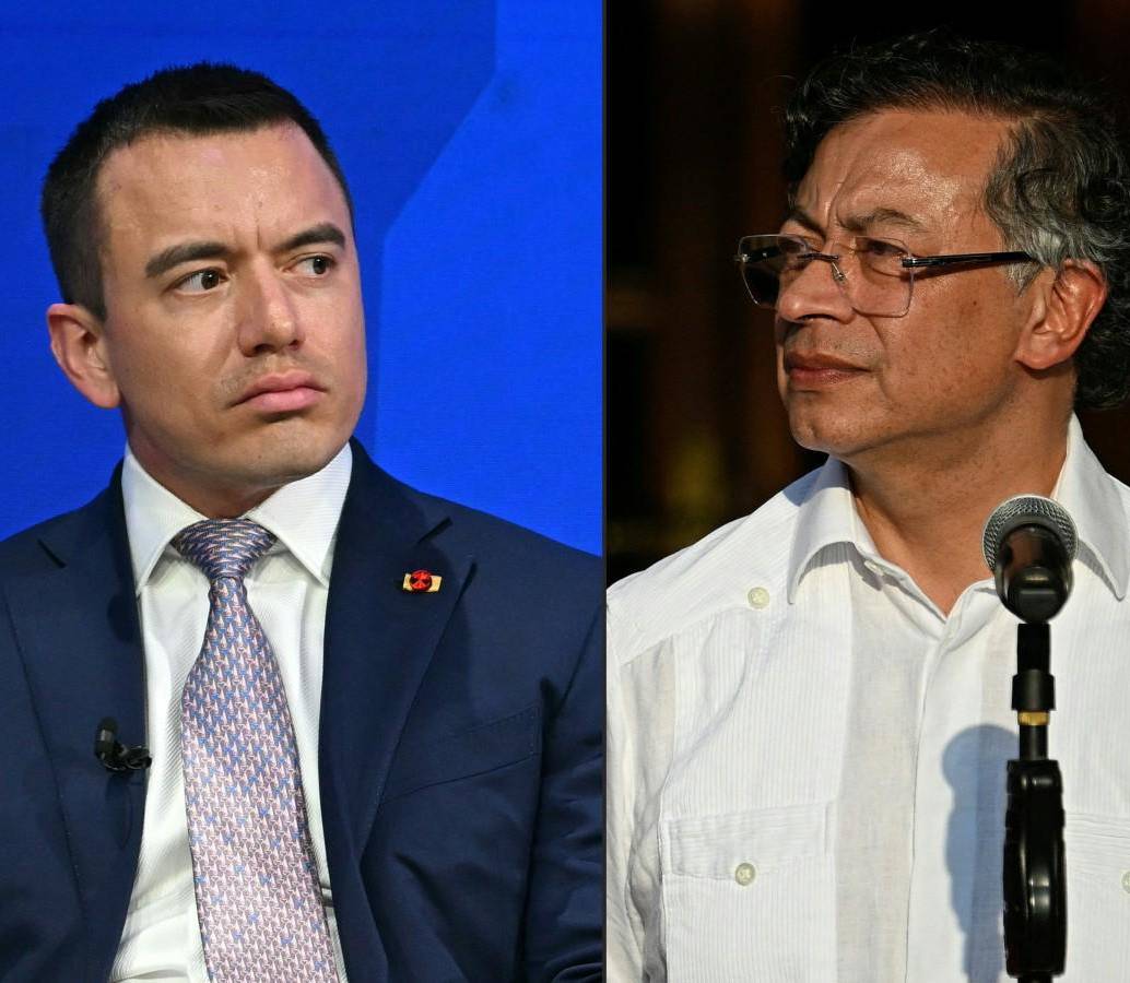 El presidente de Ecuador, Daniel Noboa, y el mandatario colombiano, Gustavo Petro. Foto: AFP. 