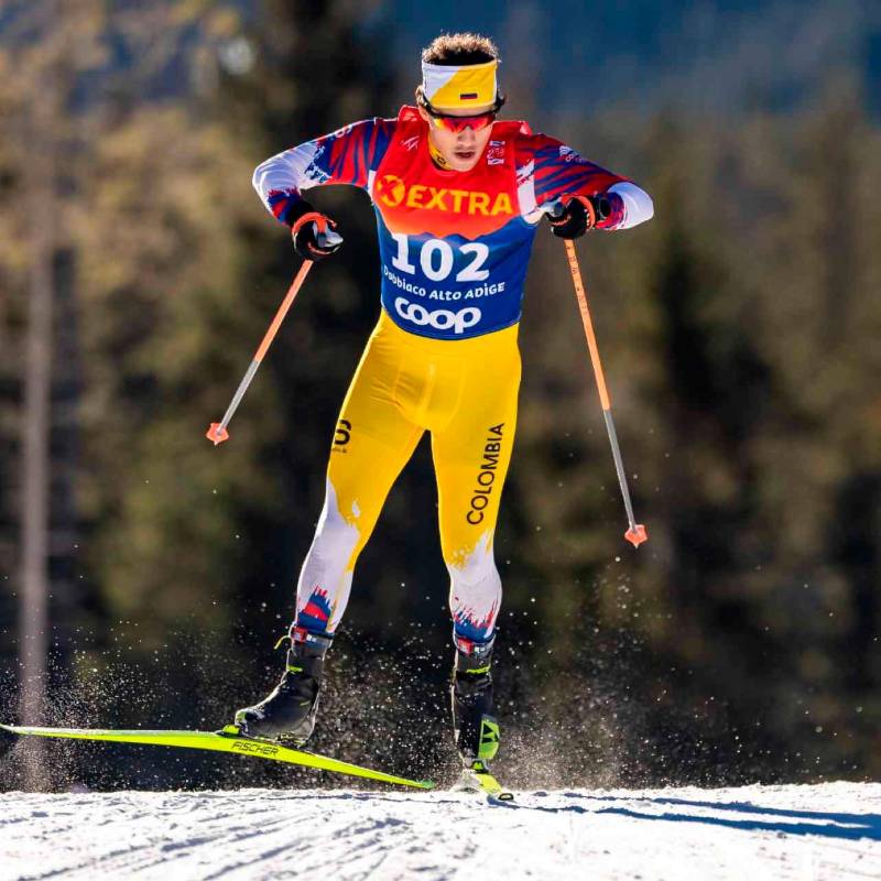 Este es el colombiano Fredrik Fodstad, durante uno de los entrenamientos antes de la competencia de Juegos Olímpicos de Invierno en Milán. FOTO GETTY 